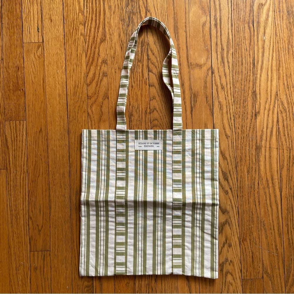 Striped Canvas Tote Bag in Olive Green & Cream